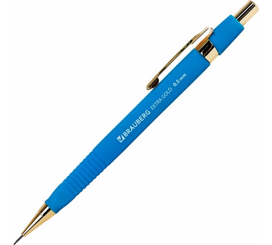 Механический карандаш BRAUBERG 0.5 мм + грифели, Hb, 12 шт., Extra Gold, корпус Soft Touch, ластик 181964