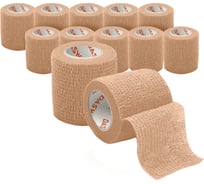 Бинт эластичный бандажный DASWERK защитный самофиксирующийся, 4,5 м х 5 см, 12 рулонов, бежевый 680042