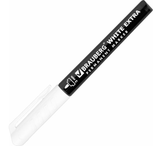 Перманентные маркеры BRAUBERG White Extra, белые, 2 шт., круглый наконечник 3 мм 152489