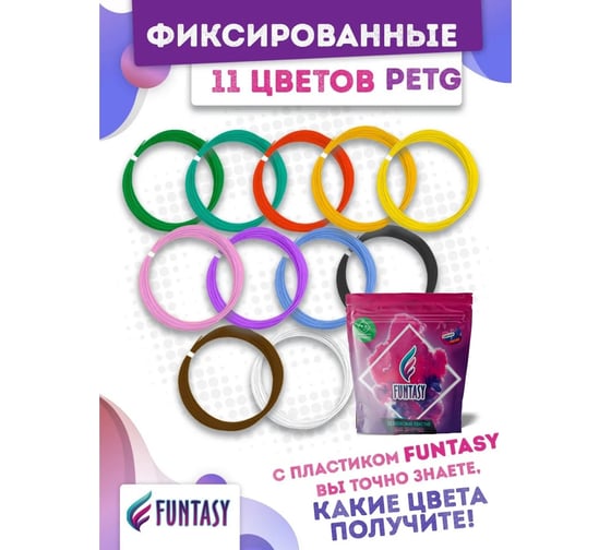 Набор petg-пластика для 3д ручек Funtasy 11 цветов по 5 метров PETG-SET-11-5