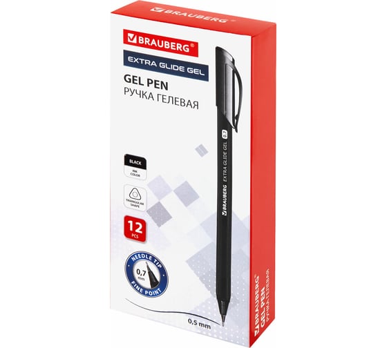 Гелевая ручка BRAUBERG Extra Glide Gel, черная, трехгранная, игольчатый наконечник 0.7 мм, линия 0.5 мм 144077