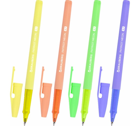 Шариковая ручка BRAUBERG Patriot Neon, синяя, корпус ассорти, 0.7 мм, линия 0.35 мм 143966
