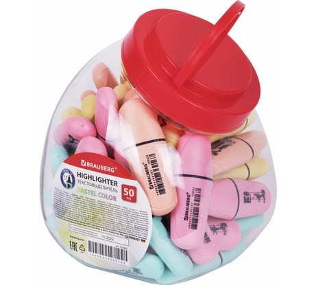 Текстовыделитель мини BRAUBERG, Pastel Mini, ассорти, линия 1-5 мм 50 шт 152432