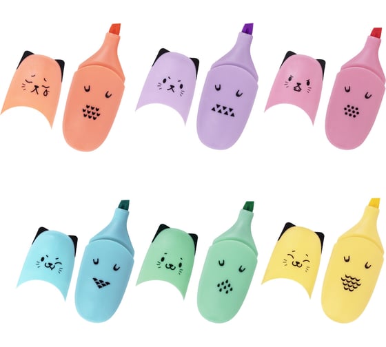 Текстовыделитель BRAUBERG мини, Kids Cute Cats Pastel, ассорти, линия 1-5 мм 152434