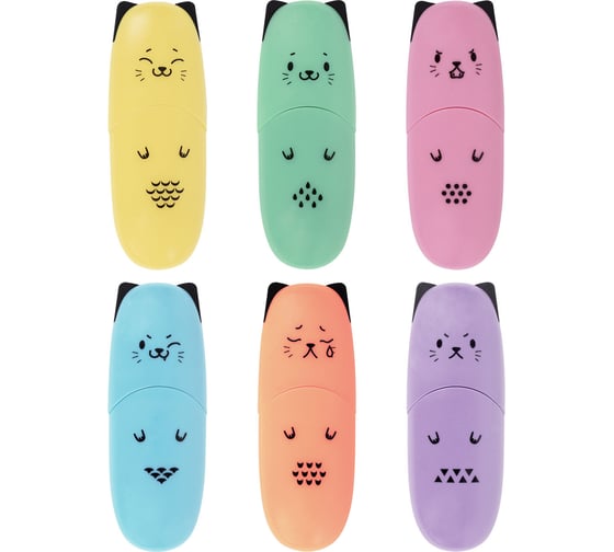 Текстовыделитель BRAUBERG мини, Kids Cute Cats Pastel, ассорти, линия 1-5 мм 152434