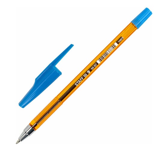 Шариковая ручка STAFF Aa-927 Orange, синяя, тонированный оранжевый корпус, узел 0.7 мм, линия письма 0.35 мм 144075 1