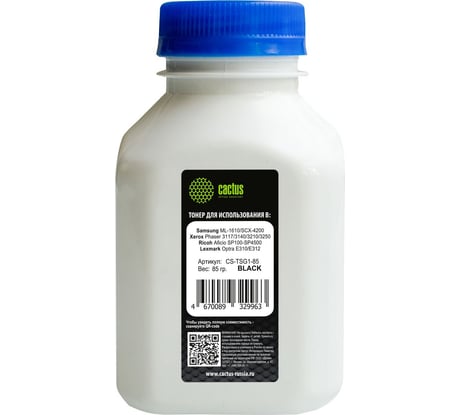 Тонер CACTUS CS-TSG1-85 черный, флакон 85 гр., Samsung ML1610/SCX4100/4200, Xerox Phaser 3117/3140/3210 1996596