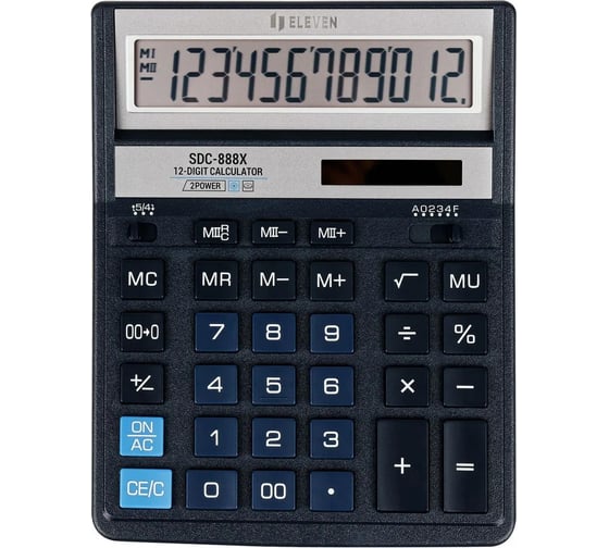 Настольный калькулятор Eleven 12 разрядов, двойное питание SDC-888X-BL
