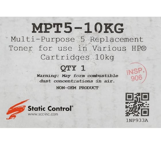 Тонер STATIC CONTROL MPT5-10KG черный, мешок 10000 гр., для принтера HP LJ1200/4100/5000 1074274