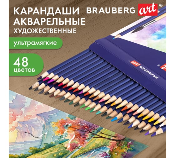 Карандаши акварельные цветные BRAUBERG художественные 48 ярких цветов, Art, комплект 880554