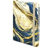 Блокнот BRAUBERG с резинкой в клетку 96 листов, А5 145x203 мм, твердая обложка с фольгой, Marble 115536