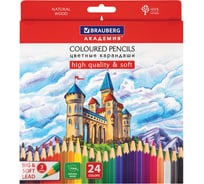 Карандаши цветные BRAUBERG мягкие Академия 24 цвета, шестигранные, грифель 3 мм 880783
