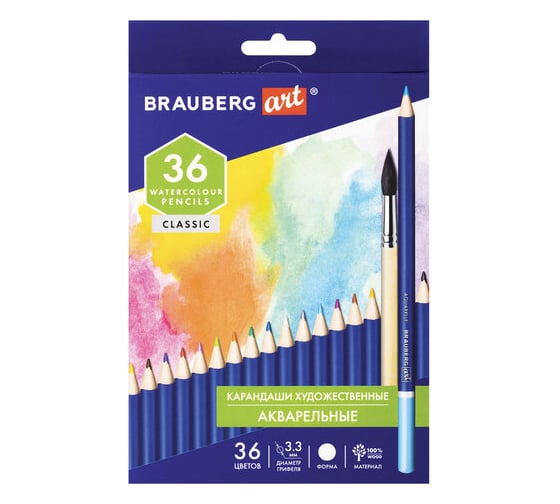 Карандаши акварельные цветные BRAUBERG художественные 36 ярких цветов, Art, комплект 880553 1