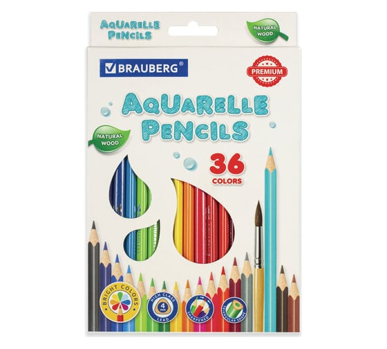 Карандаши акварельные цветные BRAUBERG 36 ярких цветов, Premium, комплект 880551 1