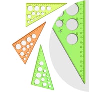 Треугольник 30° Стамм, 19 см, пластиковый, 20 шт. в упаковке, с окружностями, прозрачный ТК11