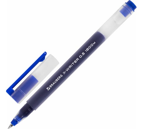 Гелевая ручка X-WRITER увеличенная длина письма 1 800 м BRAUBERG, синяя, стандартный узел 0.5 мм 12 шт 144134