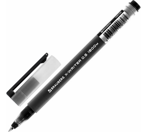 Гелевая ручка BRAUBERG X-WRITER увеличеннаяд лина письма 1 800 м, черная, стандартный узел 0.5 мм 144135