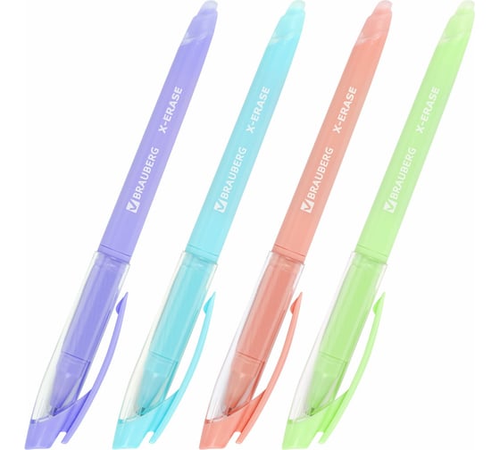Стираемая гелевая ручка BRAUBERG X-ERASE Pastel с грипом, синяя, 4 шт., линия письма 0.35 мм 881002