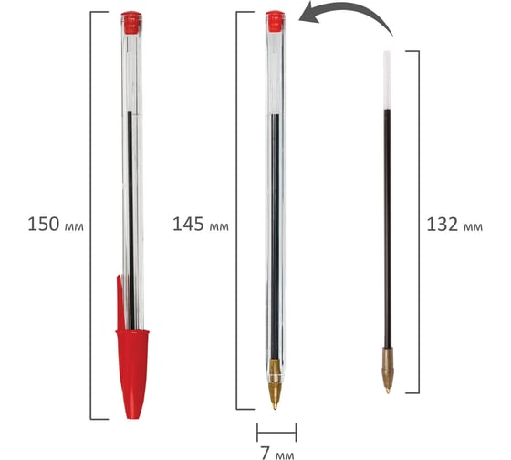 Шариковая ручка Staff Basic Bp-01 письмо 750 м, красная, длина корпуса 14 см, узел 1 мм 143738