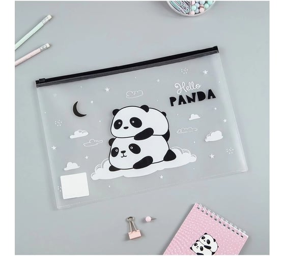 Папка-конверт на zip-молнии MESHU Hello Panda А4 150мкм прозрачная MS44823 MS_44823 1