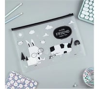 Папка-конверт на zip-молнии MESHU Cute Friend А4 150мкм прозрачная MS44821 MS_44821