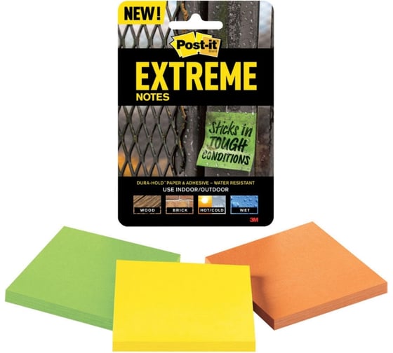 Стикеры Post-it Extreme, 76x76 мм, 3 блока х 45 листов, 3 цвета 7100182000
