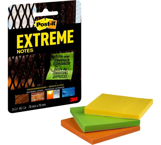Стикеры Post-it Extreme, 76x76 мм, 3 блока х 45 листов, 3 цвета 7100182000