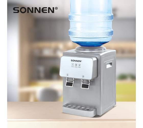 Кулер для воды SONNEN Tse-02gp, настольный, нагрев/охлаждение электронное, 2 крана, серебристый 455745
