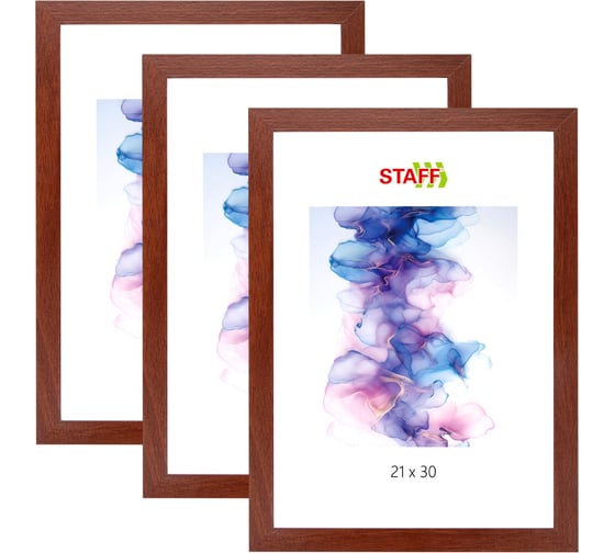 Рамка Staff 21x30 см со стеклом, комплект 3 шт, багет 18 мм МДФ, Grand, цвет итальянский орех 391332