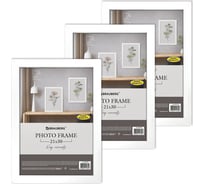 Рамка BRAUBERG 21x30 см небьющаяся, Комплект 3 штуки, багет 21 мм, Мдф, Idea, белая 391392