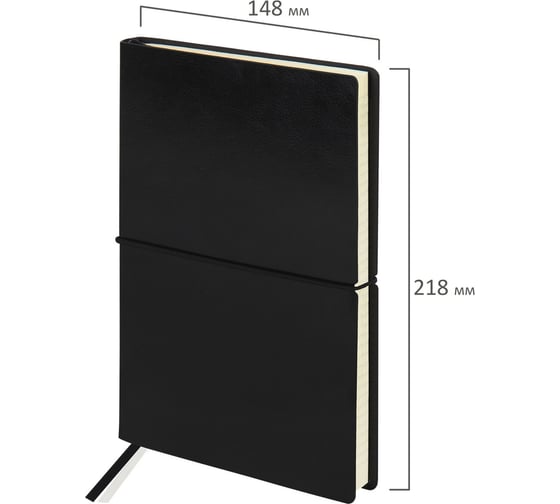 Блокнот BRAUBERG Black Jack А5 148х218 мм, 128 л, гладкий кожзам, резинка, клетка, черный, 125240
