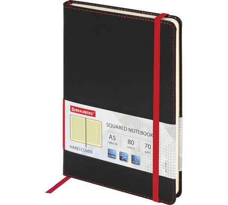 Блокнот BRAUBERG Office А5 148x218 мм, под кожу, резинка, 80 л, черный, 111027