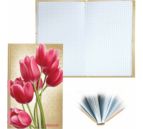 Блокнот BRAUBERG А5 135x206 мм, 96 л, твердый переплет, ламинированная обложка, клетка, Цветы 126112 1