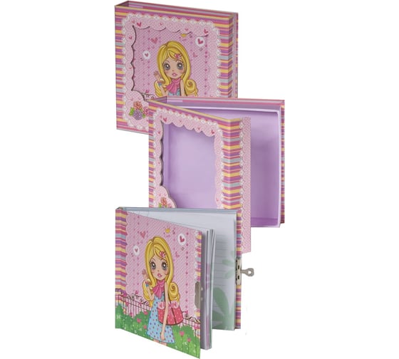 Блокнот BRAUBERG 145 х155 мм, А6, 60л, тверд. переплет, металл. замок, блестки, 123557 1