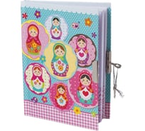 Блокнот BRAUBERG А5 145 х190 мм, тверд. переплет, металл.замок+ручка, блестки, Матрешки,128402
