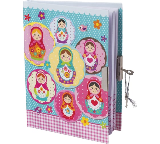 Блокнот BRAUBERG А5 145 х190 мм, тверд. переплет, металл.замок+ручка, блестки, Матрешки,128402 1