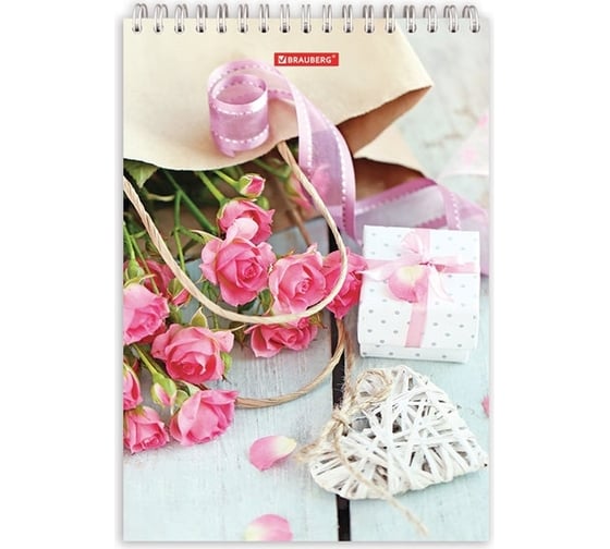 Блокнот BRAUBERG 200х290 мм, А4, 80л, гребень, жесткая подложка, клетка, Для неё, 129808 1