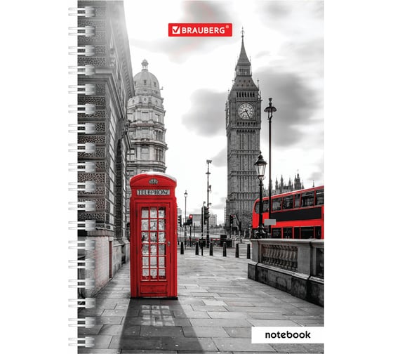 Блокнот BRAUBERG 115 х150 мм, А6, 80л, гребень, тверд., клетка, Путешествия, 129846 1