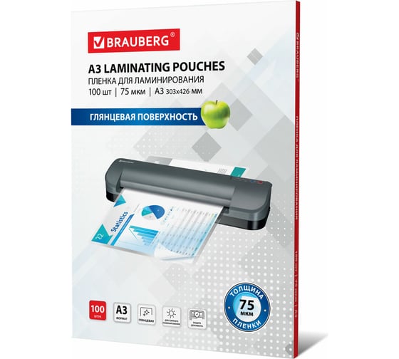 Пленки-заготовки для ламинирования BRAUBERG комплект 100 шт., 530894