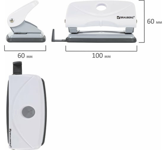 Дырокол BRAUBERG "Original", до 10 листов, белый, 227786