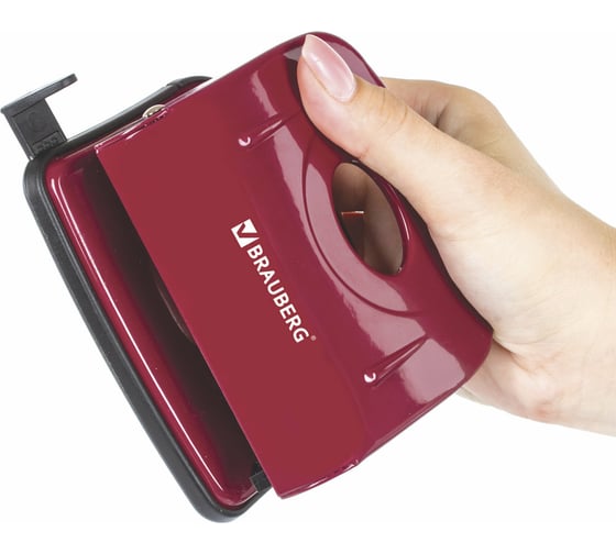 Дырокол BRAUBERG металлический Universal, до 25л, бордовый 222552
