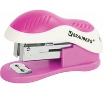Степлер №24/6, 26/6 BRAUBERG МИНИ JET, до 15 листов, эргономичный, бело-розовый, 227757