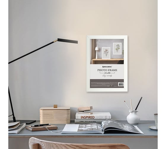 Рамка BRAUBERG 21x30 см, небьющаяся, аналог Ikea, багет 21 мм, МДФ, Idea, белая 391370