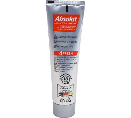 Зубная паста Absolut antibacterial 4FRESH, 110 г в пенале 8075