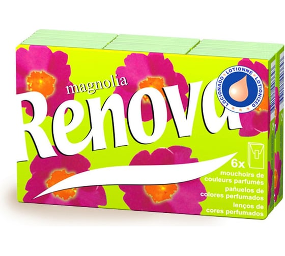 Платочки бумажные Renova 4 слоя, 6 пачек по 10 листов Flore Magnolia 5601028003582 1