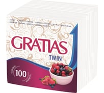 Бумажная салфетка Gratias TWIN, белая, 24х24, 2 слоя, 90 шт 4680004091387