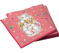 Салфетки бумажные трехслойные ND Play Котики на розовом, 33x33 см, 20 шт 312068