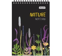 Блокнот Attache А5 60 листов, Nature Black flowers клетка, 65 г, гребень, картон, ВД-лак 1919370