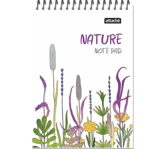 Блокнот Attache А5 60 листов, Nature White flowers клетка, 65 г, гребень, картон, ВД-лак 1919368 1