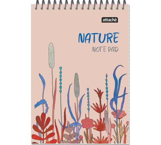 Блокнот Attache А5 60 листов, Nature Beige flowers клетка, 65 г, гребень, картон, ВД-лак 1919369 1